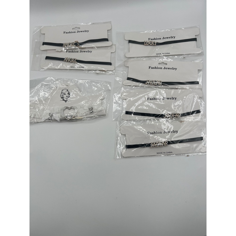 Lot of 7 Fashion Chokers Rhinestone Angel Lucky Heart Lace Y2K Gothic Style
